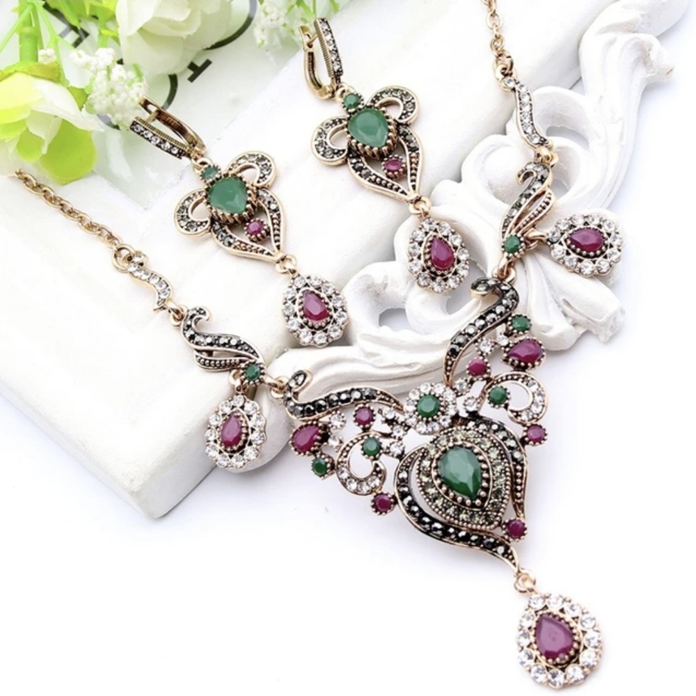 Turkish Vintage Loking JewelrySet for Women,NEW,2Pcs,Ancient,Wedding, Bridal Set - Picture 17 of 17